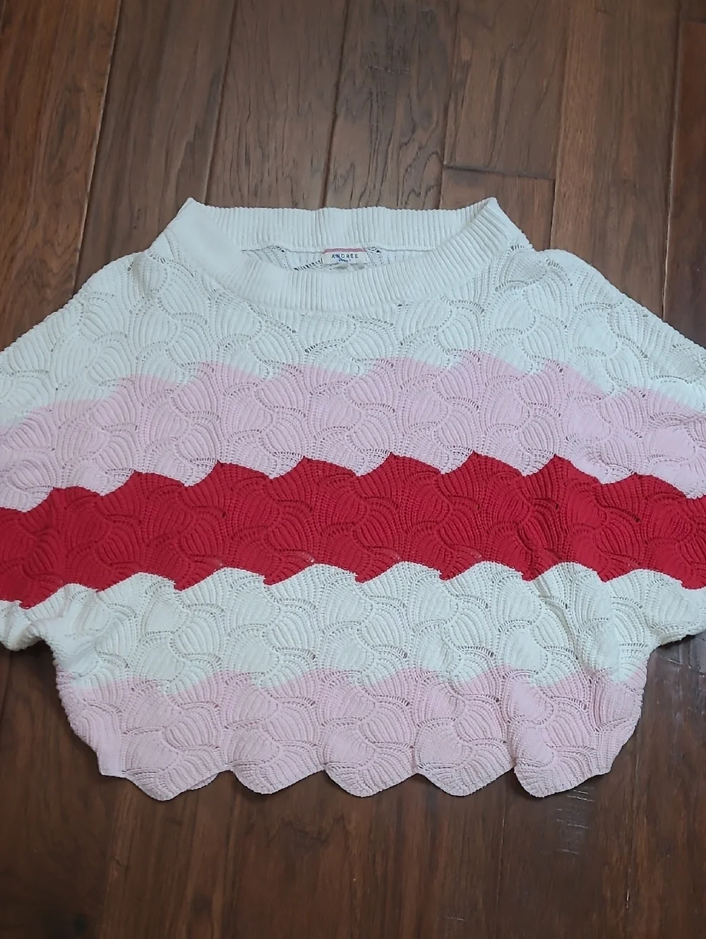 ANDREE BY UNIT White, Pink & Red Colorblock Striped Knit Oversized Sweater (M)